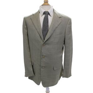 Ermenegildo Zegna Mens Suit Jacket Gray Wool Check Collared Button Size 52